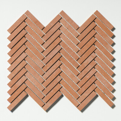 Handmade Natural Herringbone 5/8×3 Terracotta Mosaic 10 7/16×12 13/16