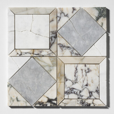 Calacatta Gold Royal, White Carrara, Calacatta Viola, Allure Honed Palazzo Li Antica Marble Mosaic 12×12