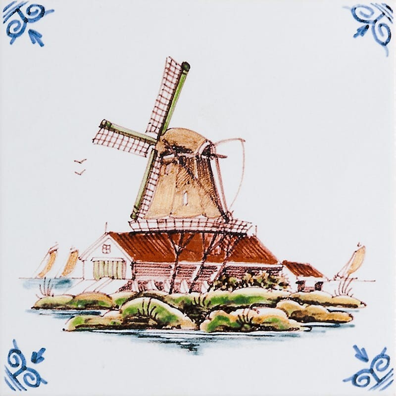 Windmill Glazed Delft Ceramic Tile 6×6